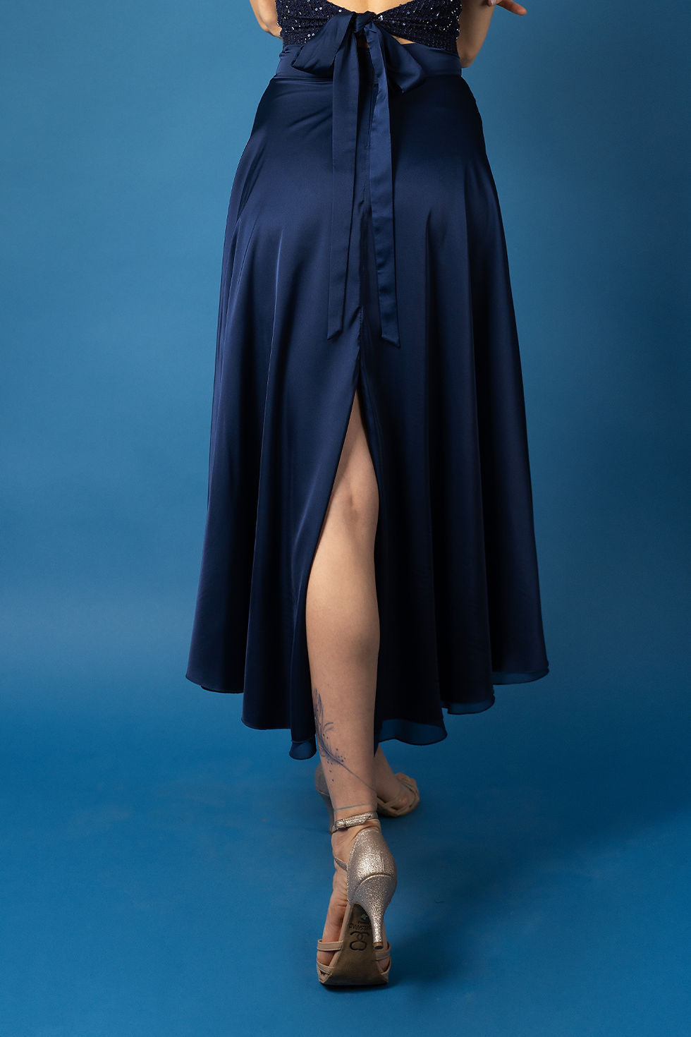 Thumbnail: Hipnoz-Navy Satin  Skirt/Europa-Navy Blue Sequin with Satin Lacing Tango Top Set