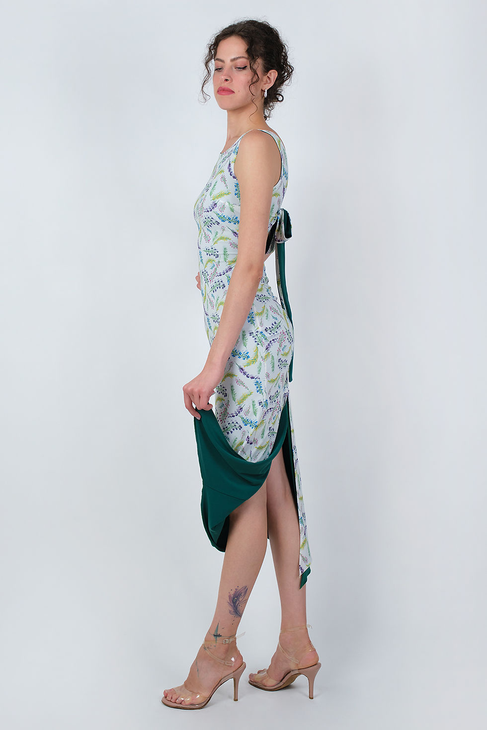 Thumbnail: Back With Binding - Sky flowers & Green Reversible Tango Dress