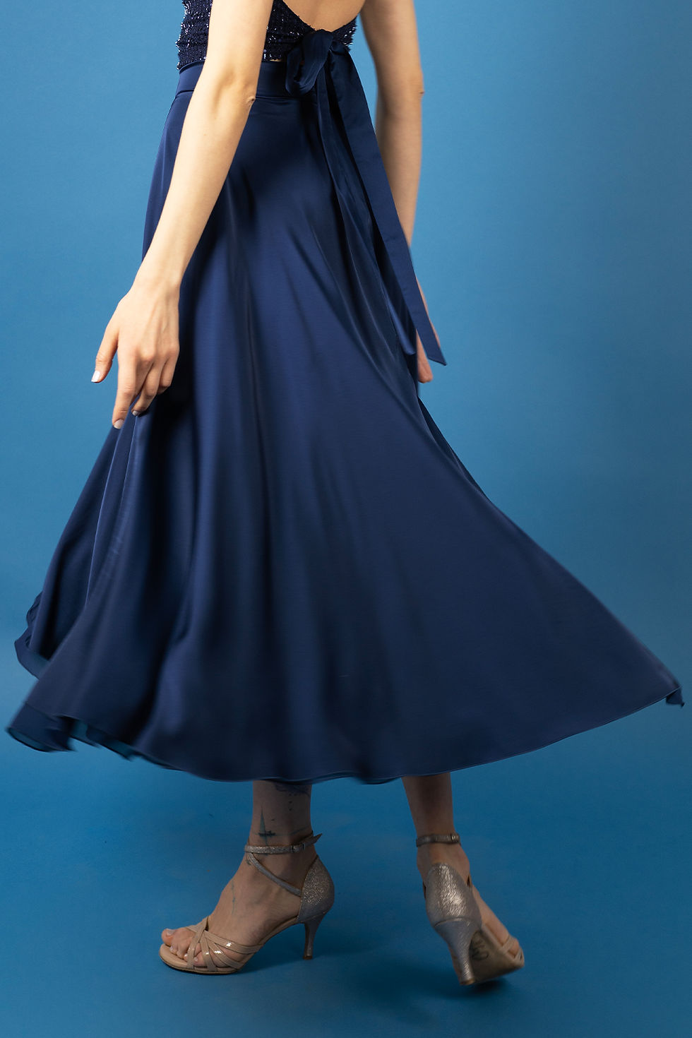 Thumbnail: Hipnoz-Navy Satin  Skirt/Europa-Navy Blue Sequin with Satin Lacing Tango Top Set