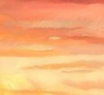 Thumbnail: Silk scarf with a warm sunset-inspired gradient in soft orange, peach, and gold tones, elegantly draped around the neck.