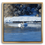 Thumbnail: Two snow geese glide across a frozen blue lake, surrounded by snow-covered banks and frosted trees, set in a gold frame