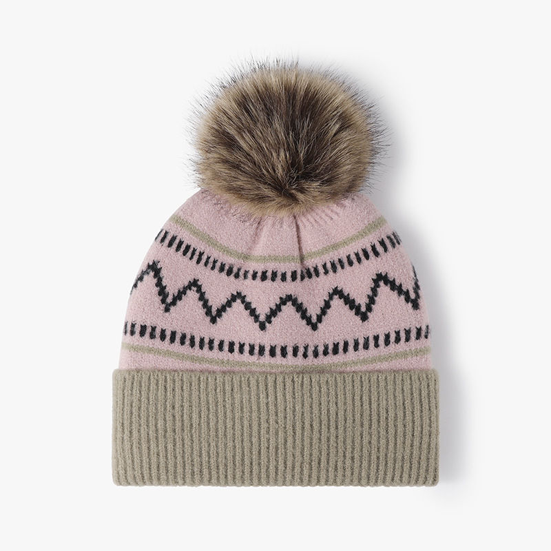 Thumbnail: 130g Cashmere-like Acrylic Beanie with Faux Fur Pom Pom