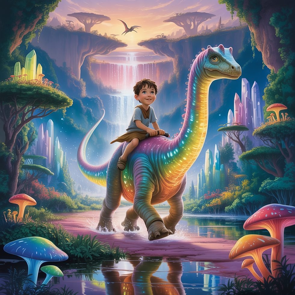 Martin sitzt auf seinem Dino