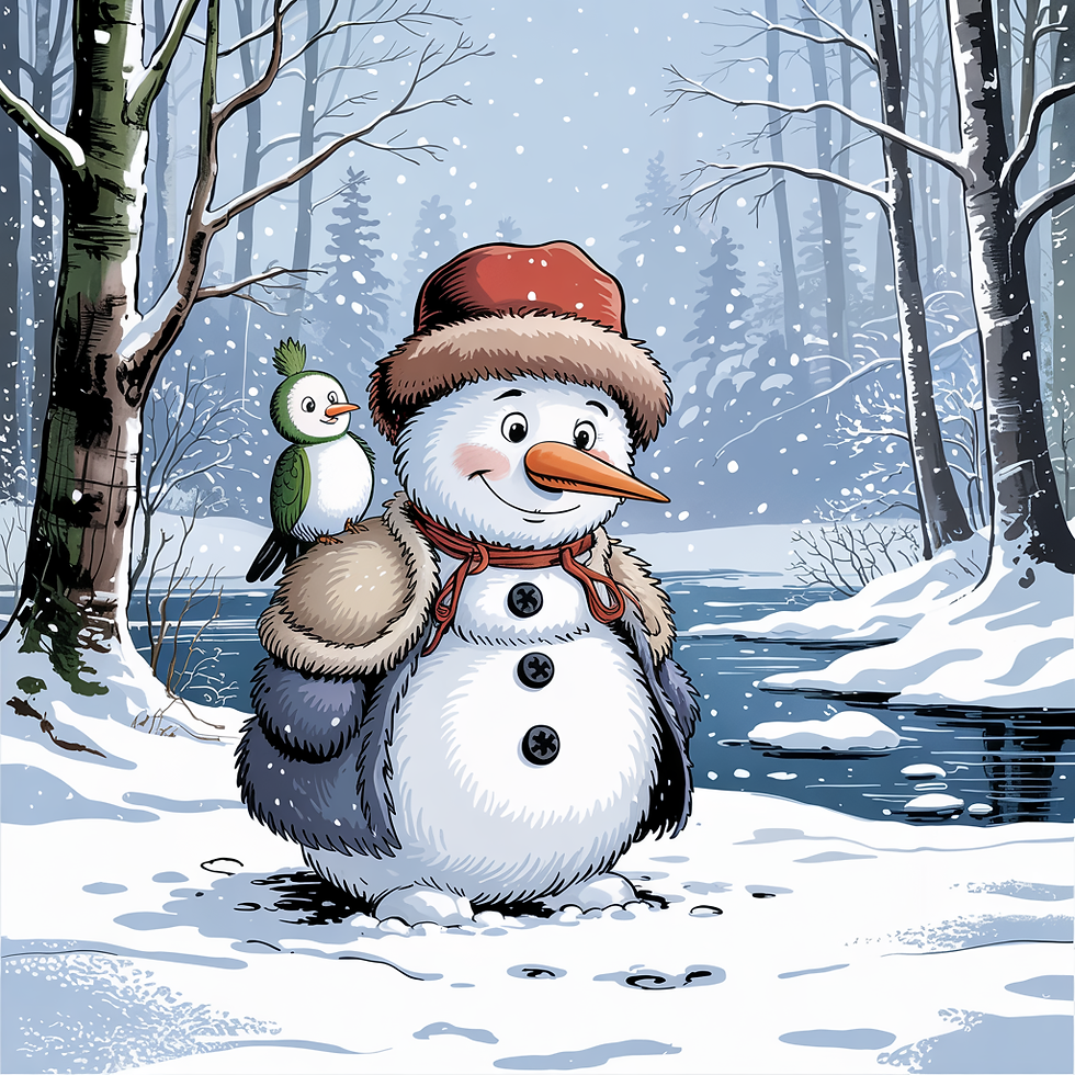 Schneemann und sein neuer Freund der Vogel