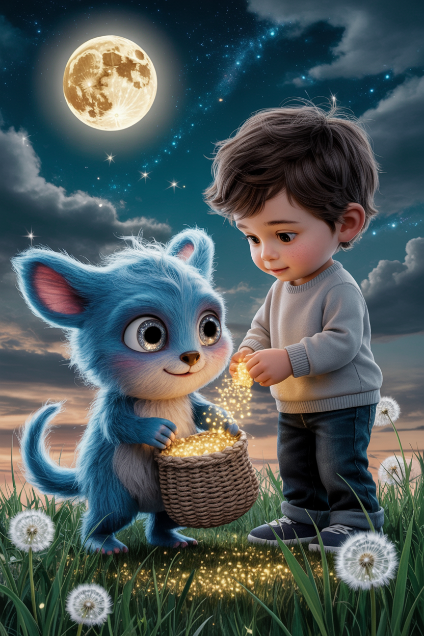 Lenny kippt Sternenstaub in den Beutel zusammen mit Monster Mumpf