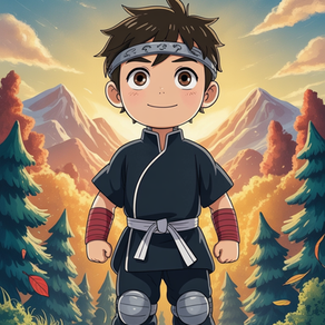 Kento steht in seinem Ninjaanzug im Wald und bereitet sich auf die Prüfung vor