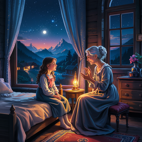 Lilli sitzt mit ihrer Oma auf dem Bett und lauscht ihrer Geschichte