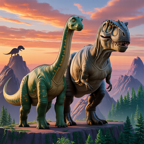 Remi und sein neuer Freund der T-Rex stehen auf einem Hügel