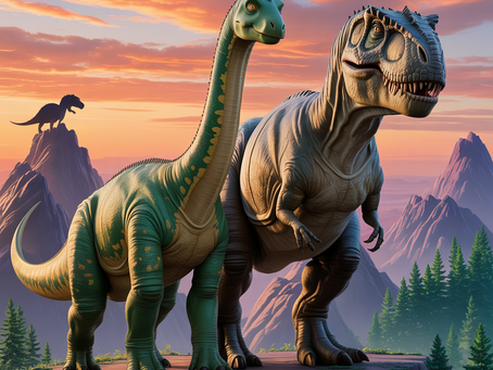 Remi und sein neuer Freund der T-Rex stehen auf einem Hügel