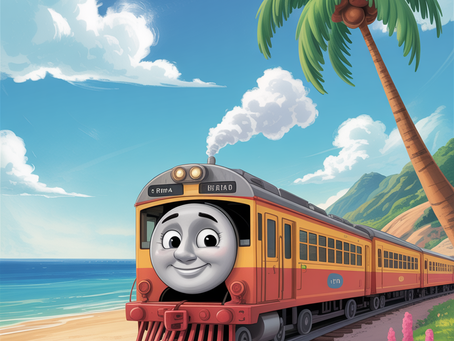 Der Zug fährt die Kinder an den Strand