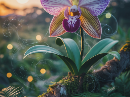 Rubia die Orchidee steht im Regenwald, bereit ihr Gute-Nacht-Lied zu singen