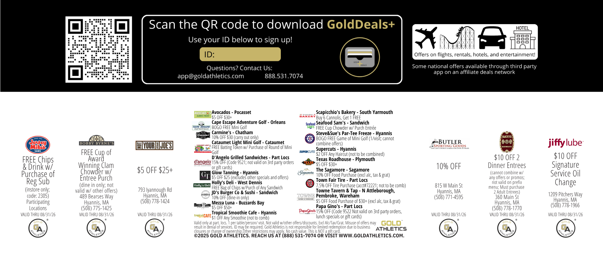 The back of a Gold Card, showcasing all of the local deals available.