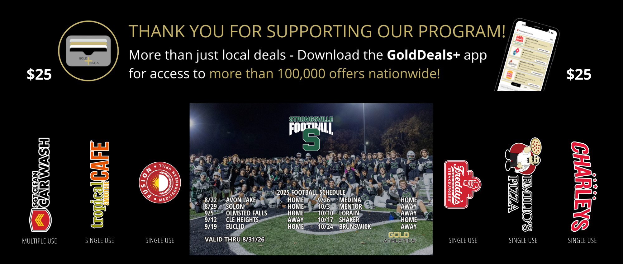 Strongsville Football 2025 Gold Card Fundraiser.
