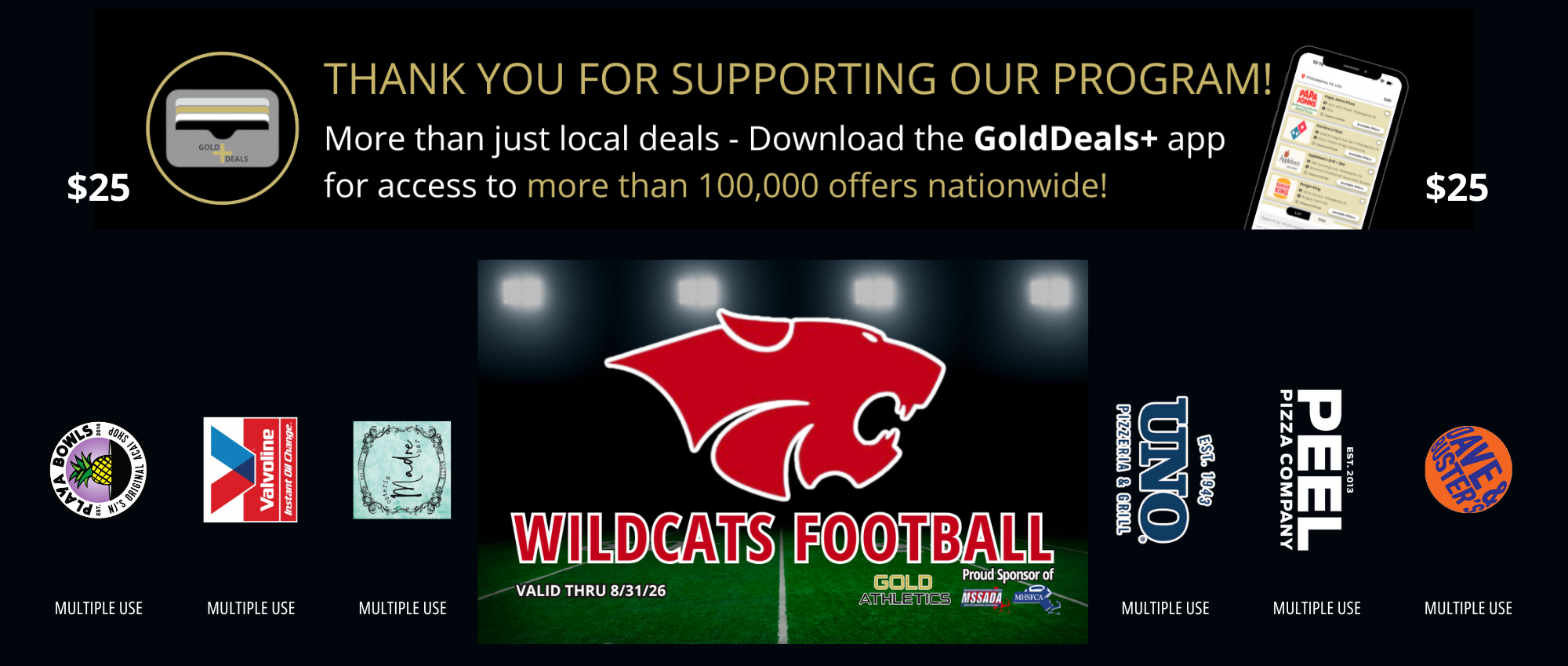 The Milton Wildcats Football team Gold Card 2025