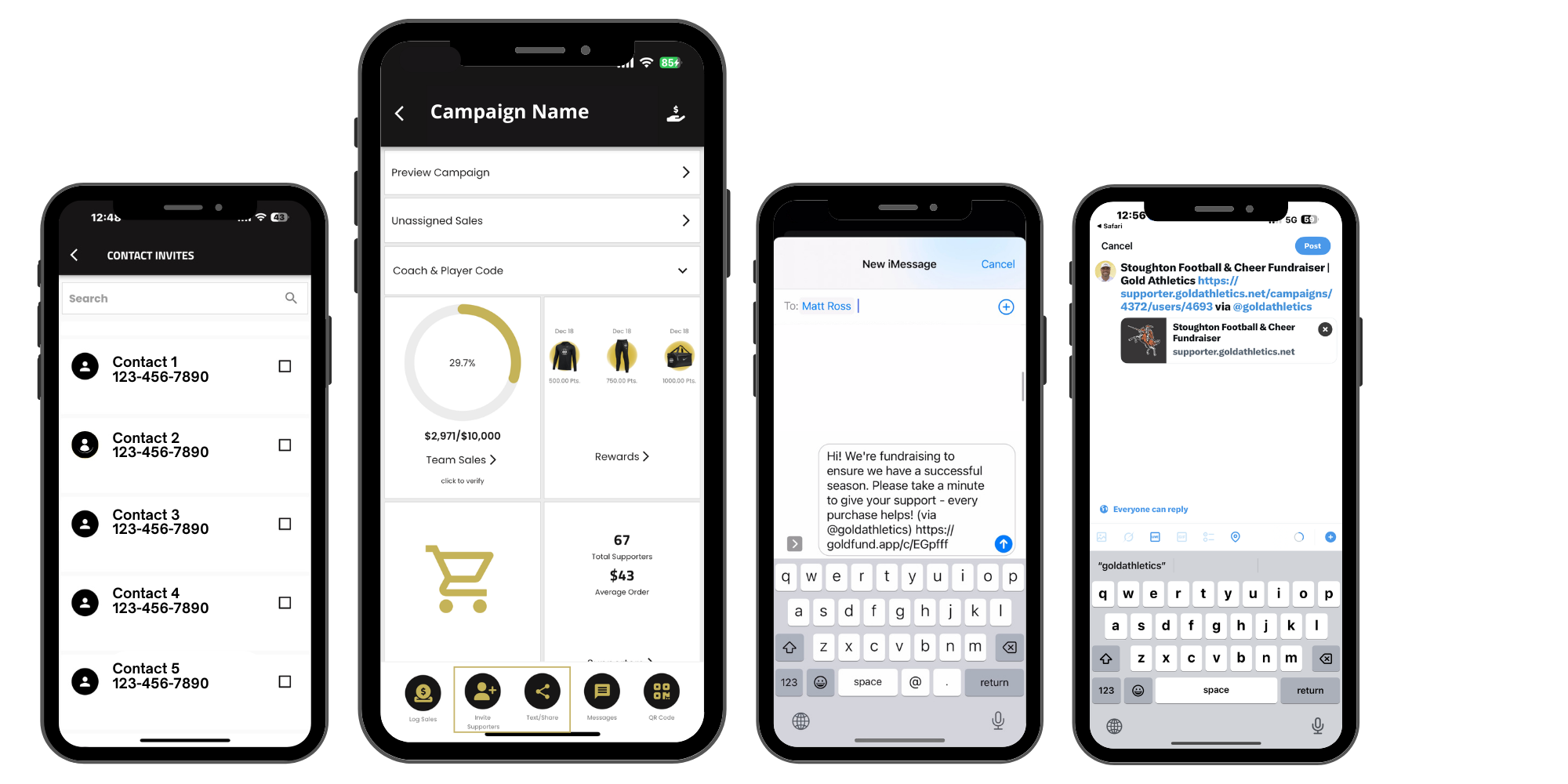 The Gold Athletics App messaging and sharing feature.