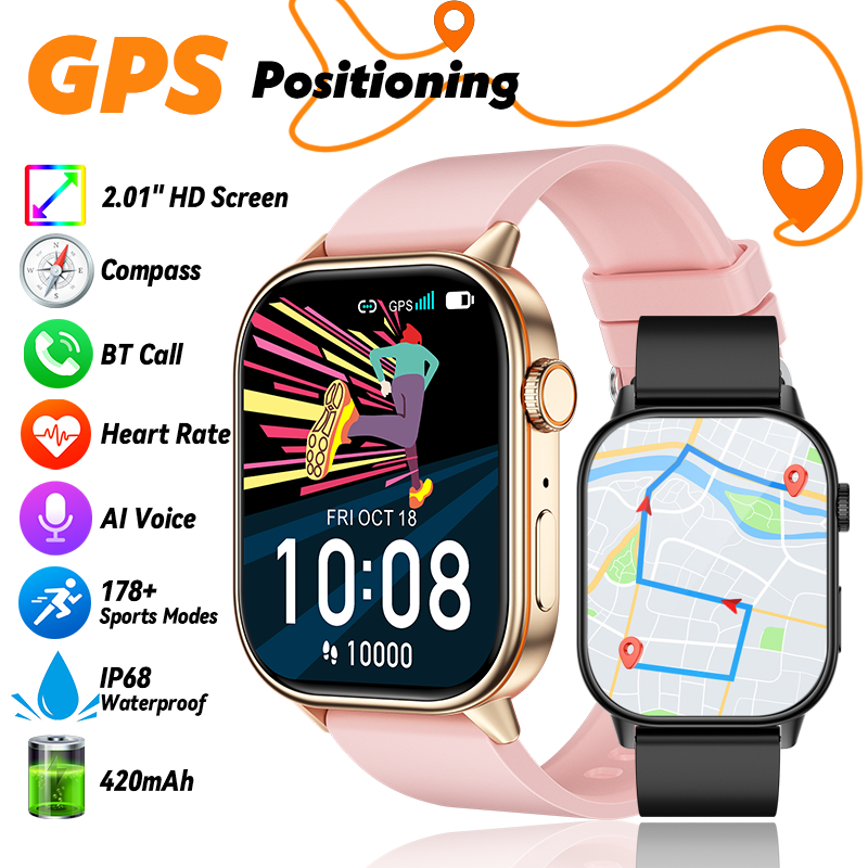 LIGE 2026 For Android IOS GPS Smart Watch Women 2.01" HD Screen Heart Rate Bluet