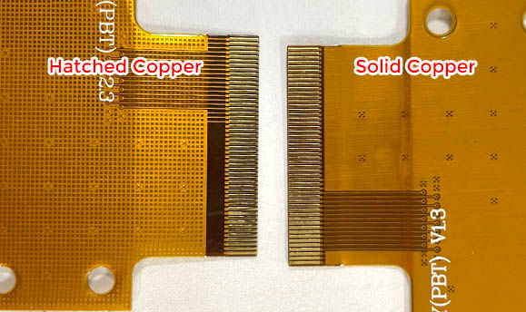 flex PCB hatched copper vs. solid copper