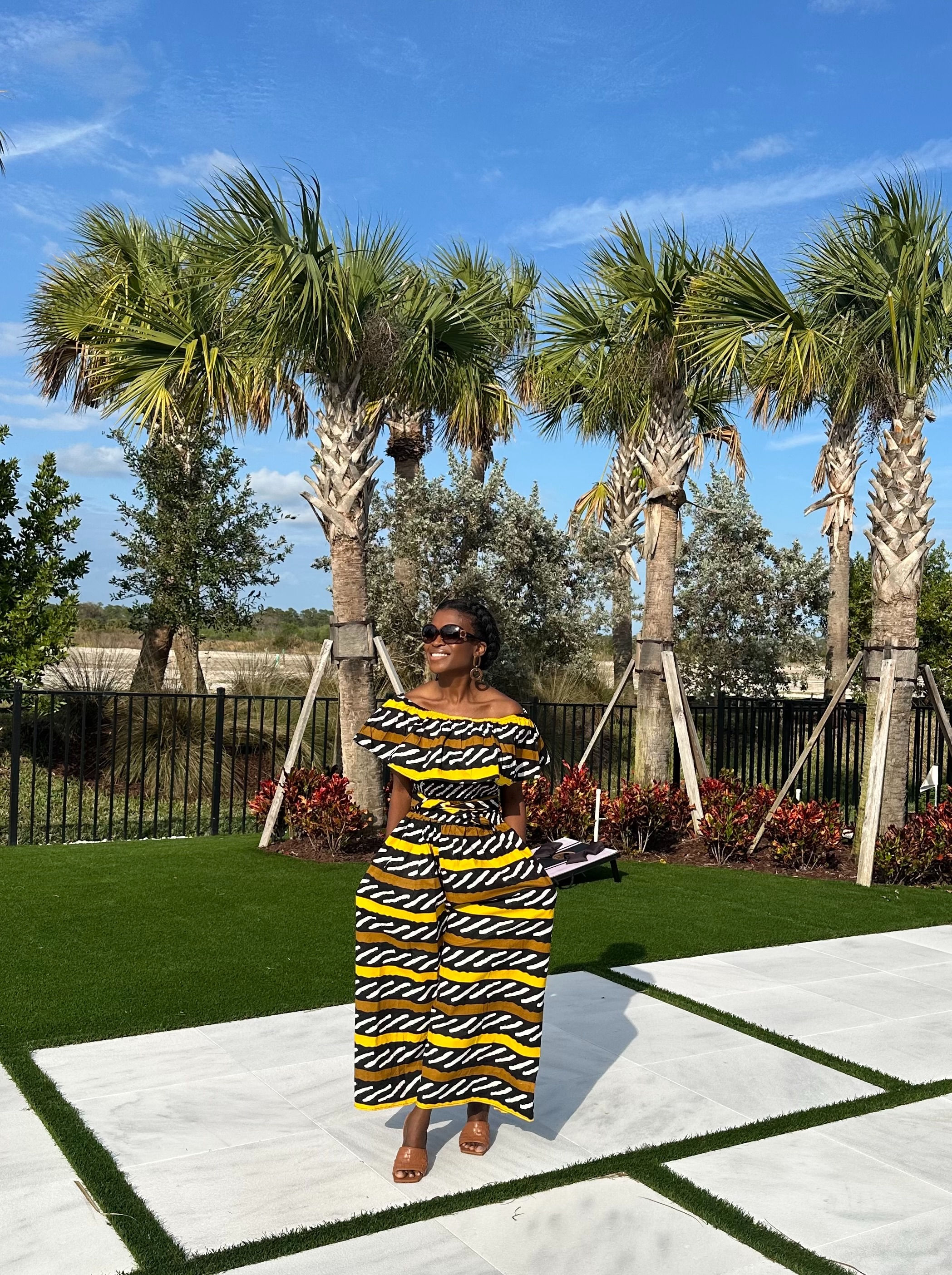 Off shoulder African print jumper 