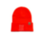 A safety orange Carhartt beanie with the word "Top" mirroring "Opp" in white.