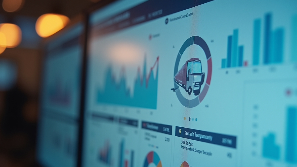 Close-up view of a computer screen showing supply chain management software dashboard