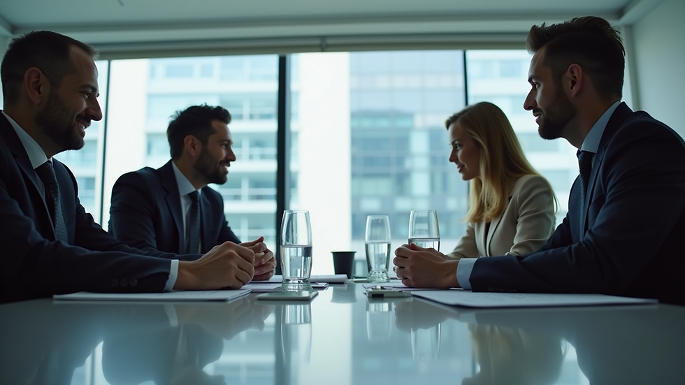 Eye-level view of a business meeting discussing procurement strategies