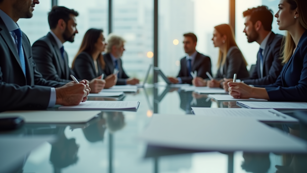 Eye-level view of a business meeting discussing procurement strategies