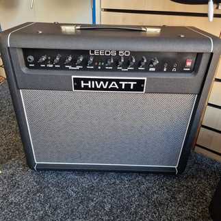 Hiwatt Amp and Doncaster Guitar shop.  Large grey guitar amplifier