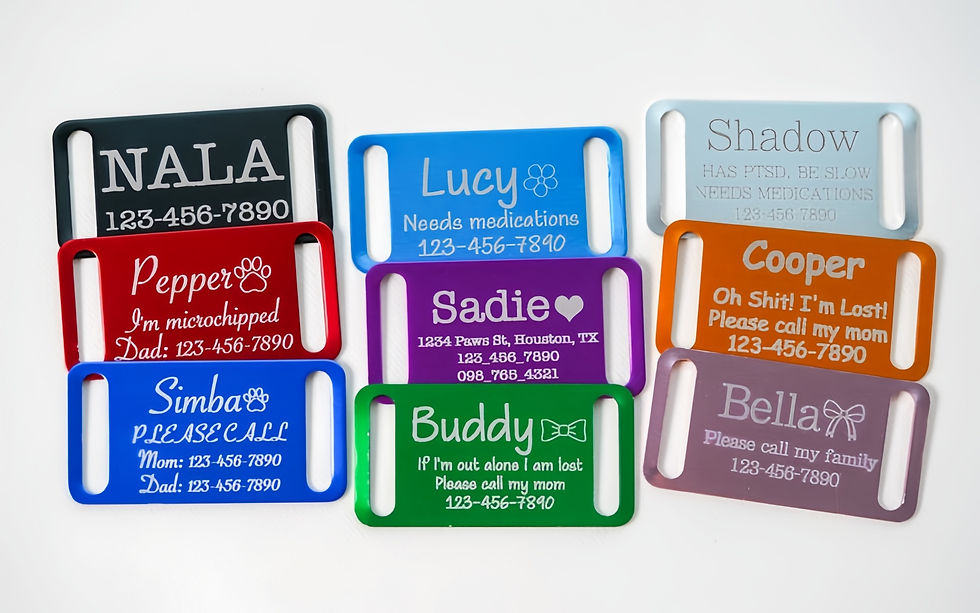 Thumbnail: Silent Slide-On Pet ID Tag, Personalized Engraved Dog Cat Collar Tag, Custom Nam