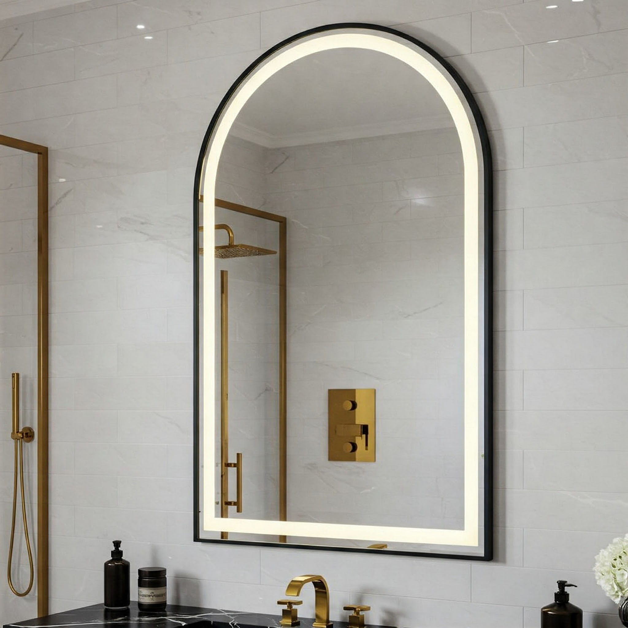 Arched Lighted LED Framed Wall Mirror