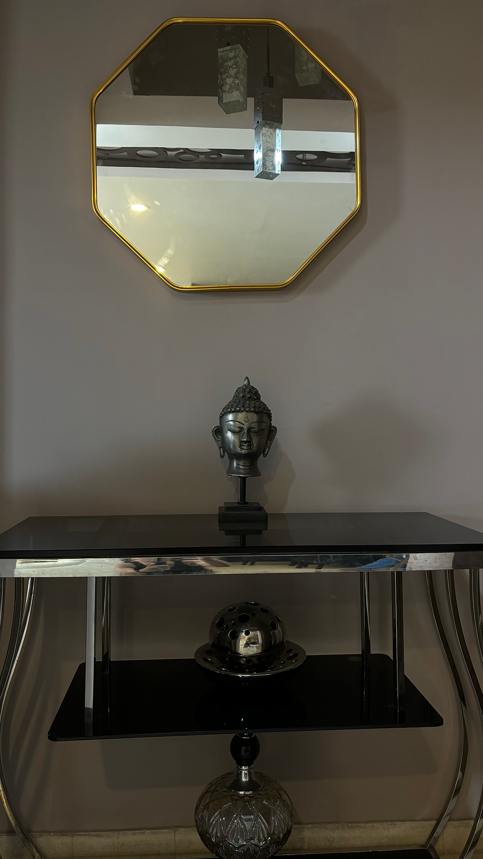 Thumbnail: Geometric Hanging Octagon Mirror With Brass Border, Octagon Hanging Hallway Mirror, Hanging Mirror 3x3, Octagonal, Wall Mount