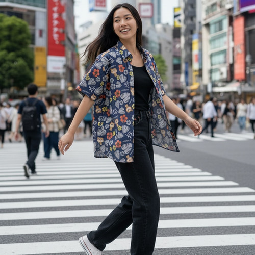 LH-013 LOVE HACHI SHIBUYA × HONOLULU ALOHASHIRT-NAVY | BUSワン