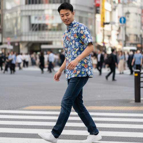 LH-013 LOVE HACHI SHIBUYA × HONOLULU ALOHASHIRT-NAVY | BUSワン