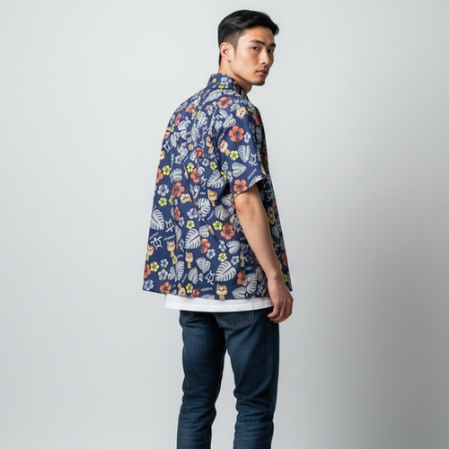 LH-013 LOVE HACHI SHIBUYA × HONOLULU ALOHASHIRT-NAVY | BUSワン