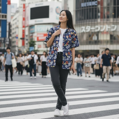 LH-013 LOVE HACHI SHIBUYA × HONOLULU ALOHASHIRT-NAVY | BUSワン
