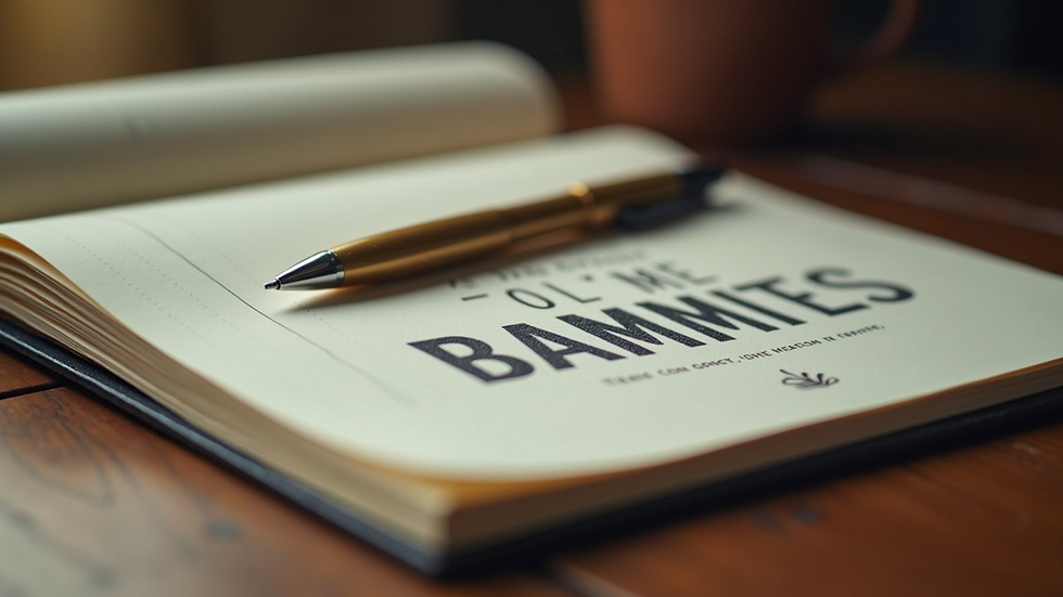 Close-up view of a journal and pen on a wooden desk