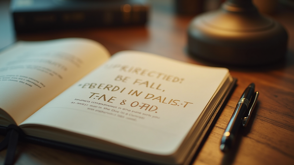 Close-up view of a journal and pen on a wooden desk
