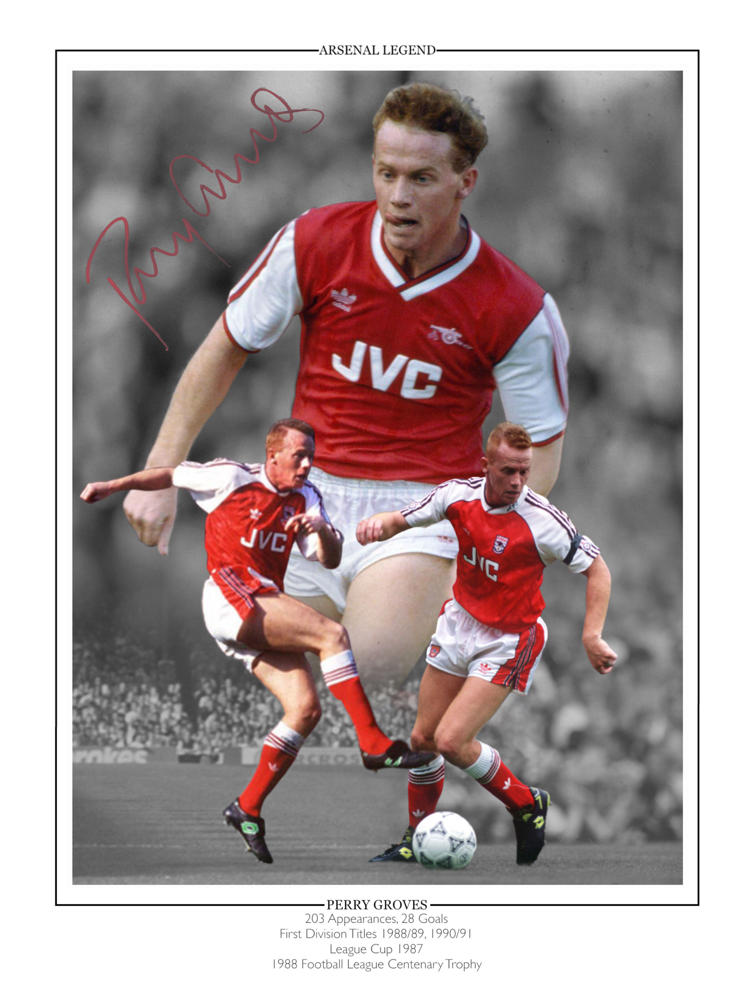 Hand signed Perry Groves Arsenal 16x12 inch montage