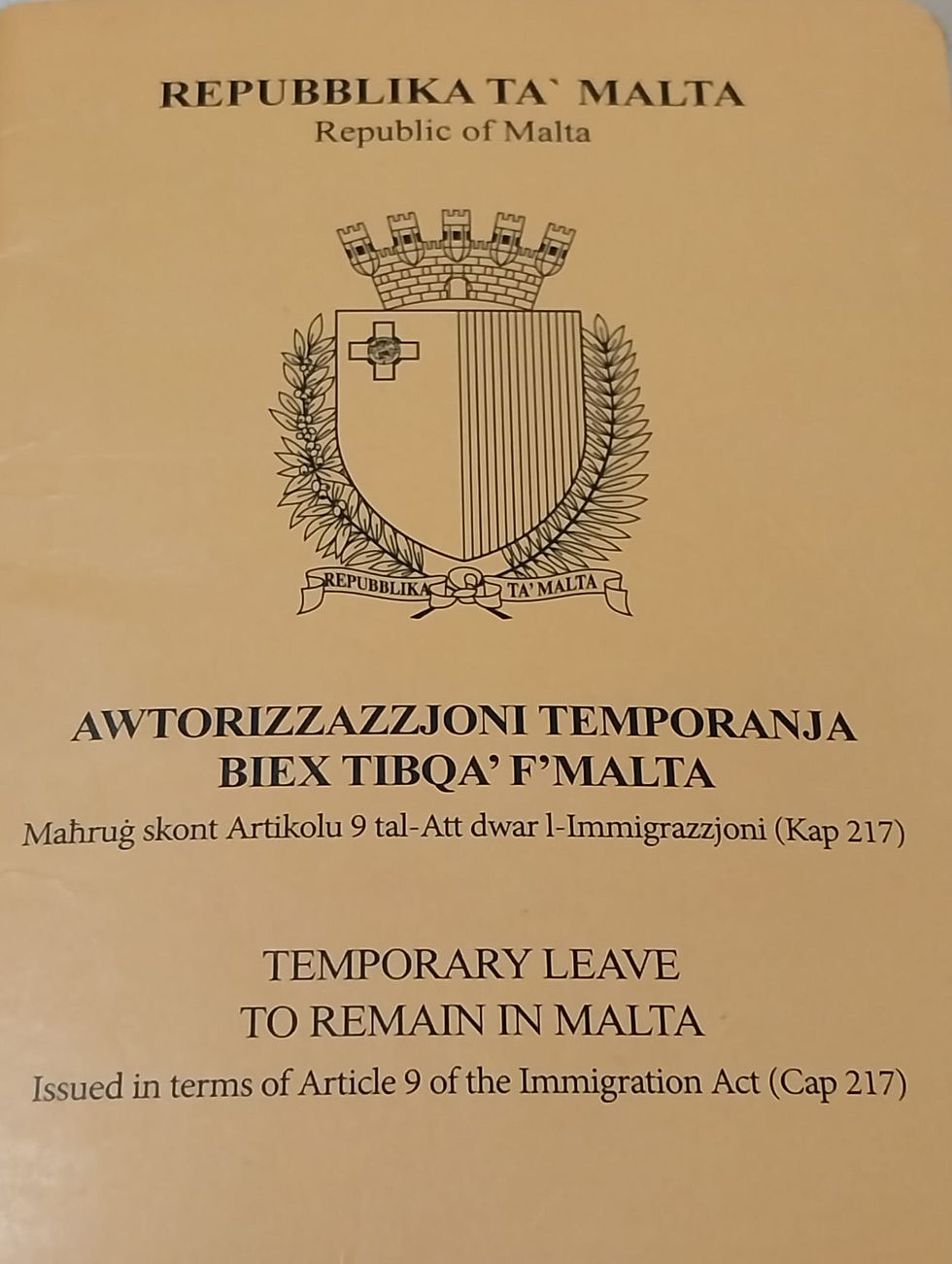 The "yellow book", a temporary permit to stay and work allows failed asylum seekers to work legally in Malta until the governement decides their removal, which can happen at any moment, even after 20 years of residence in the country.