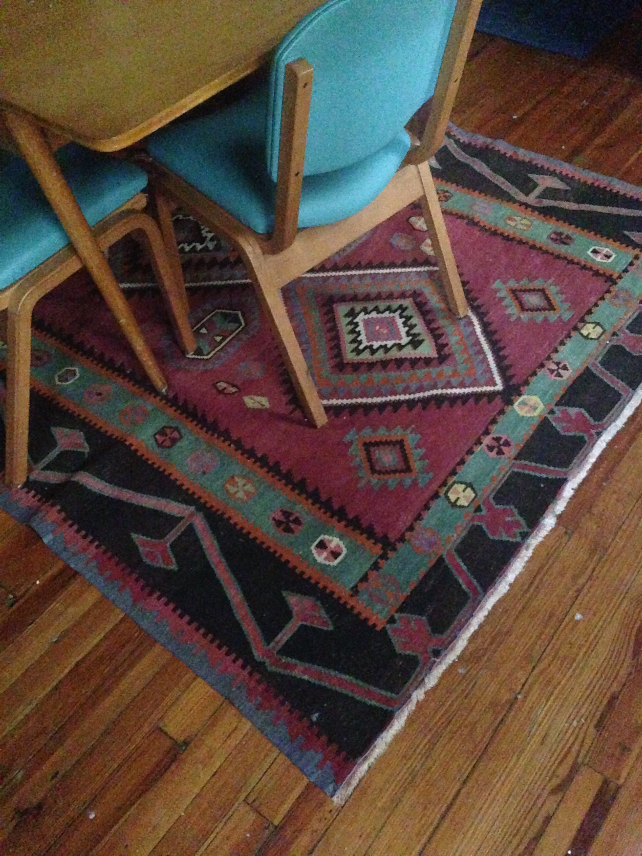 Item: Aqua vinyl and wood chairs
