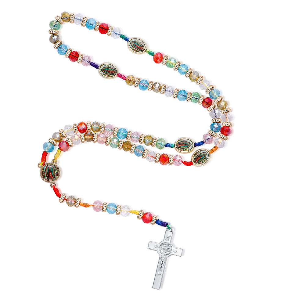 Thumbnail: Our Lady of Guadalupe Crystal Rosary Necklace — Colorful Beaded Catholic