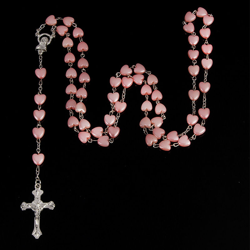 Catholic porcelain white love rosary prayer necklace, Mary blessing rosary praye