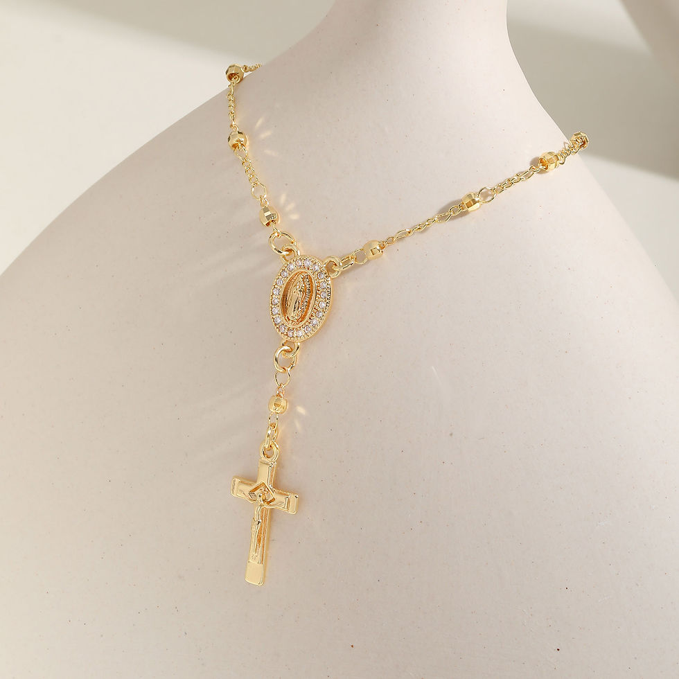 Thumbnail: Gold Virgin Mary Rosary Necklace & Bracelet Set — Y-Shape Catholic