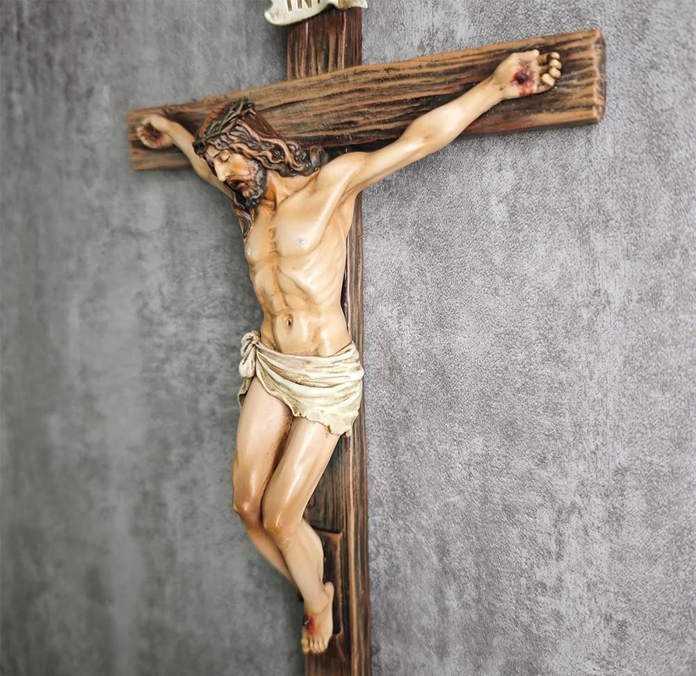 Jesus Christ Crucifix Wall Cross — Hand-Painted Resin Statue