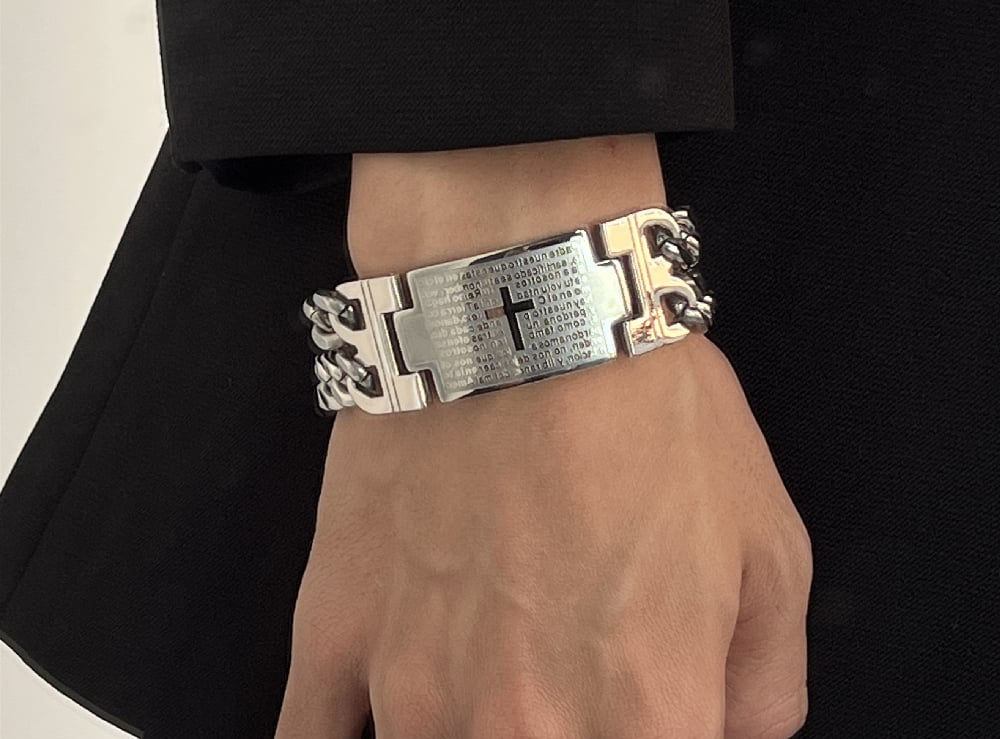 Men's Cross Cuban Link Bracelet — Black Gold Silver Titanium