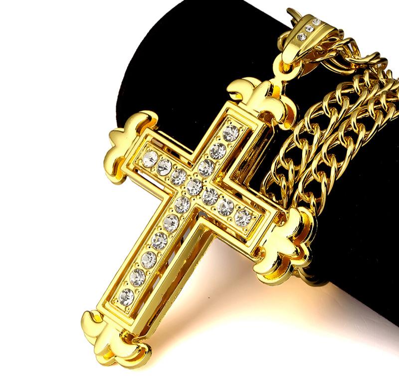 Double Layer Fleur-de-Lis Cross Necklace — Gold & Silver Chain