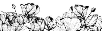 Black floral illustration with delicate, symmetrical leaves and vines extending horizontally—designed as a decorative footer or border element.