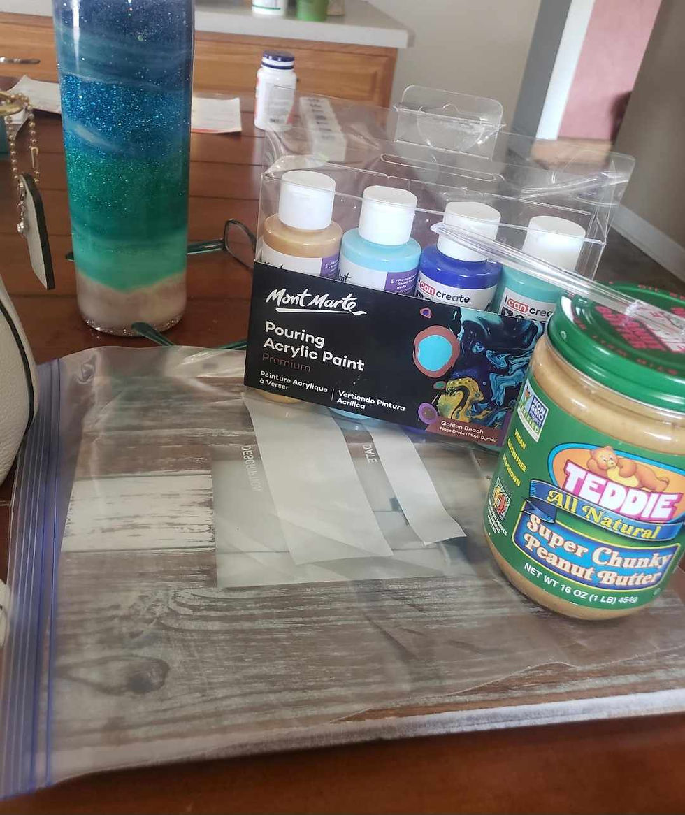 photo frame in a sealable plastic bag, peanut butter, acrylic paints needed for dog painting experience