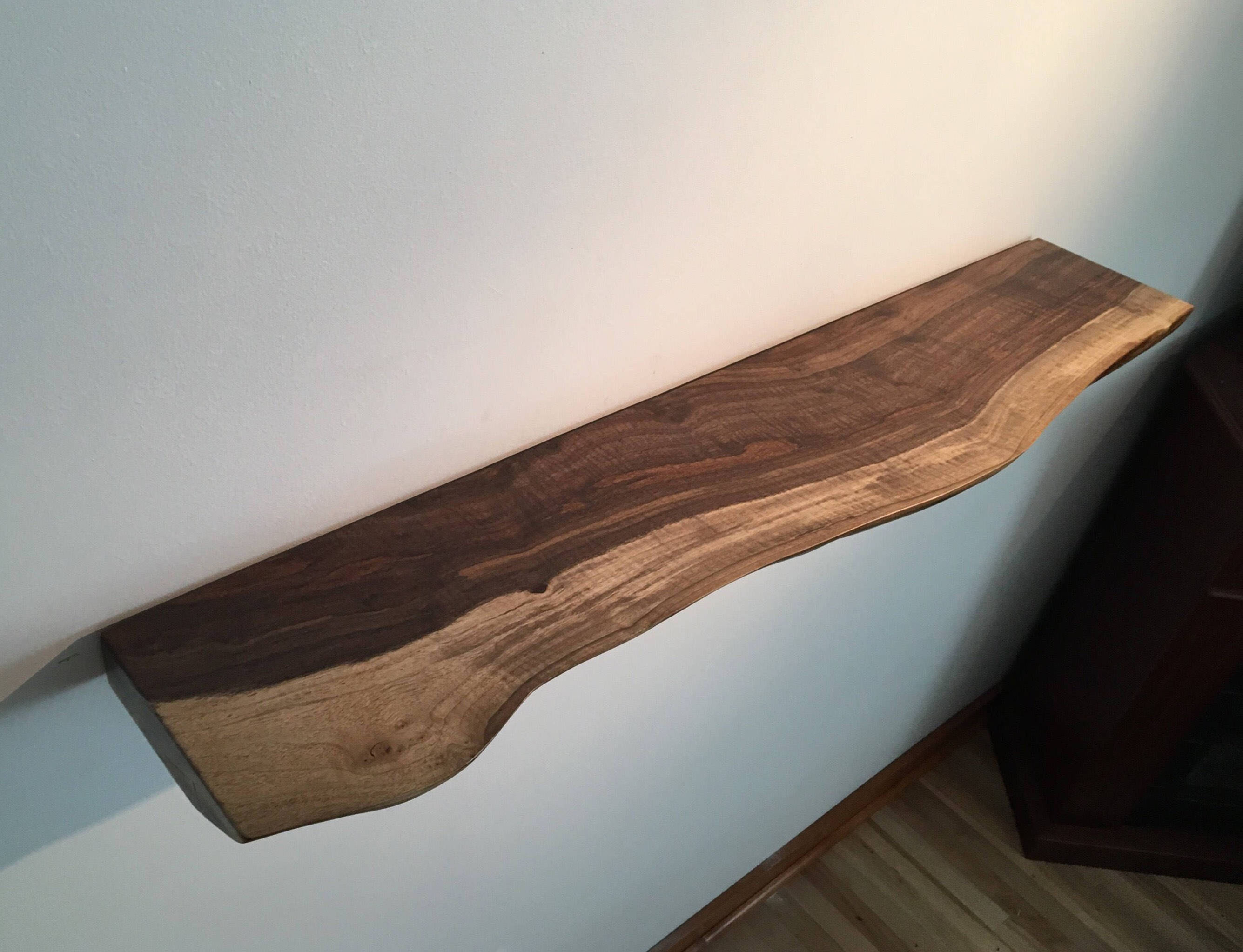 Black Walnut Live Edge Floating Shelf | Mantel | Bracket & Hardware Included |