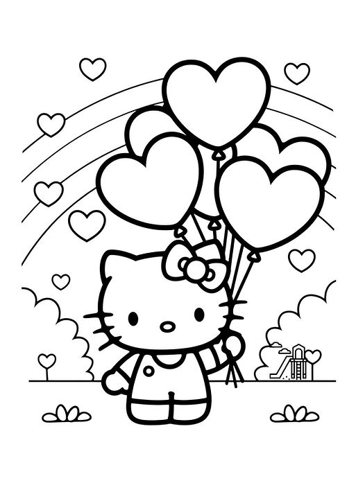 hello kitty, kalp, balon