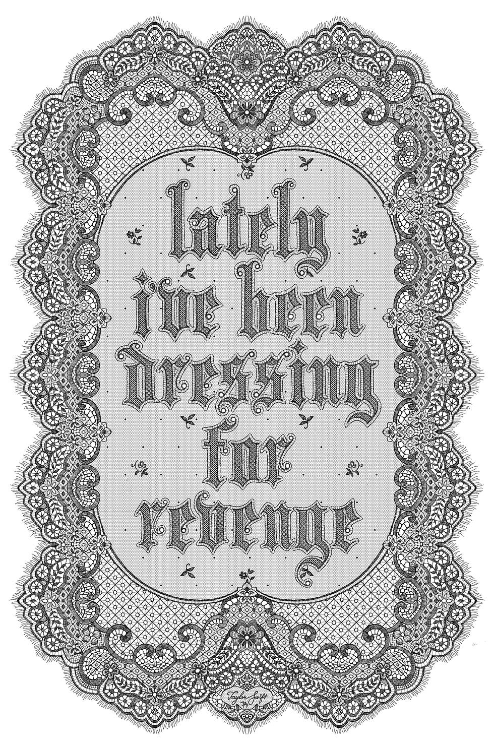 Intricate hand drawn lettering piece with the middle spelling out dressing for revenge